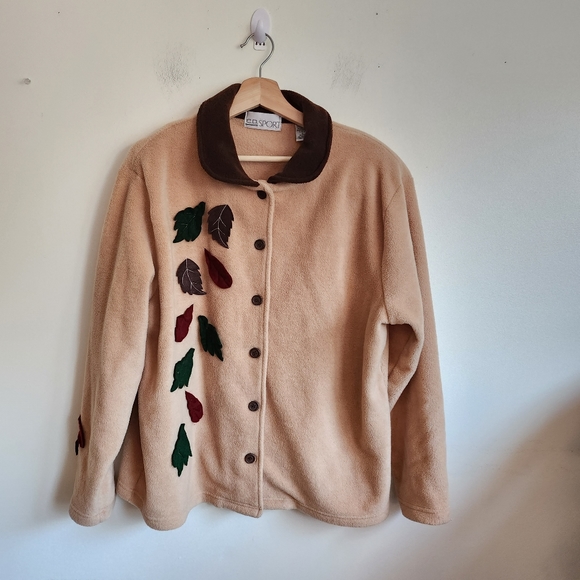 Vintage 1990s CD Sport Leaves Graphic Fleece Sweater / 90s Jacket / 90s Button U - Picture 1 of 5